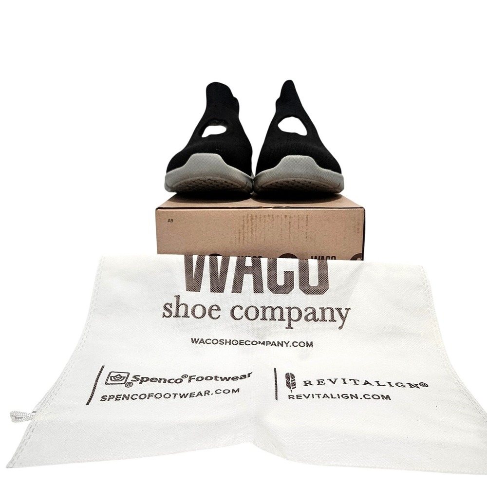 Waco Shoe Company Spenco Peek-A-Boo Slip-On Black Sneaker Women Size 9 Wide NWB